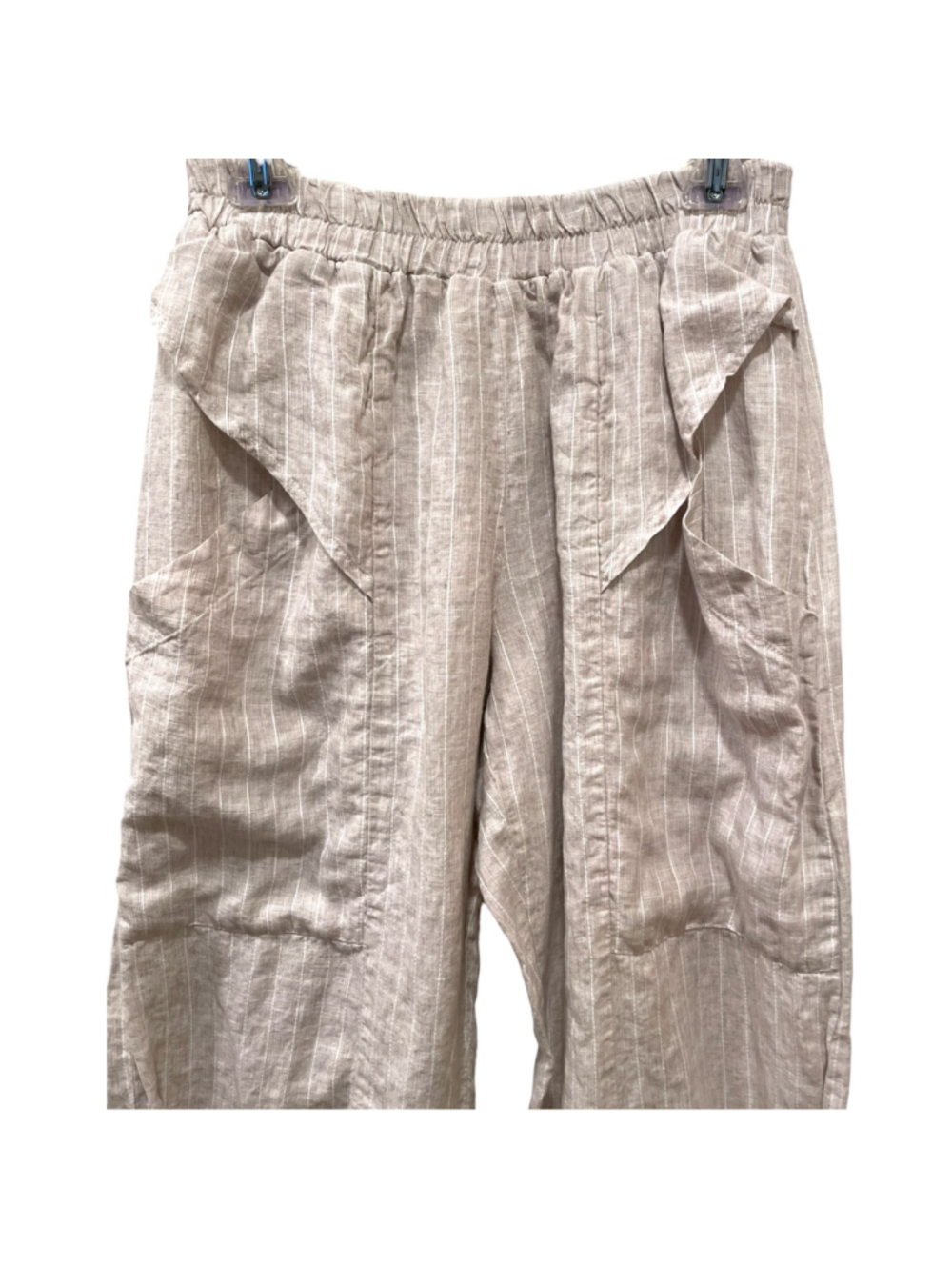 Luukaa Womens Size 10 Cropped Pants Pockets Beige Striped Linen Blend Stone - Picture 2 of 12